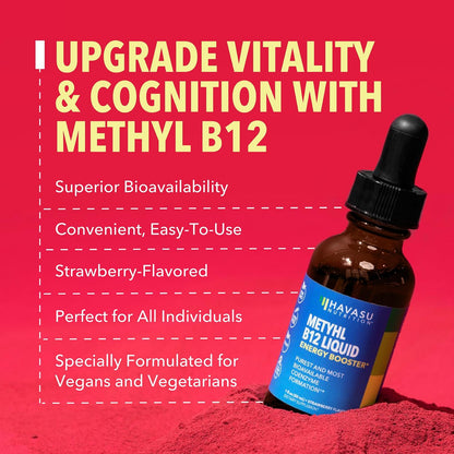 HAVASU NUTRITION USDA Organic Vitamin B12 Liquid Drops - Methylcobalamin, Strawberry, 30 ml (30 Servings)