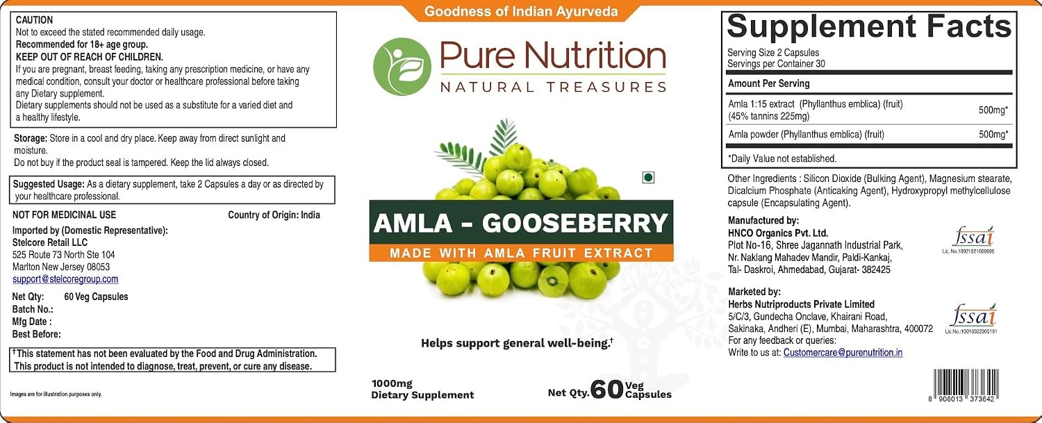 Pure Nutrition Amla Capsules (Indian Gooseberry) 1000mg per Serving, 60 Veg Capsules - görsel 6