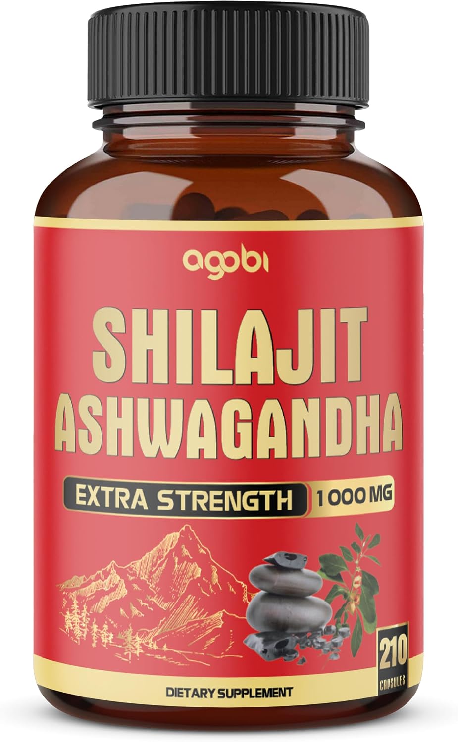agobi Shilajit with Ashwagandha - 210 Capsules, 600mg Shilajit + 400mg Organic Ashwagandha Root - görsel 1