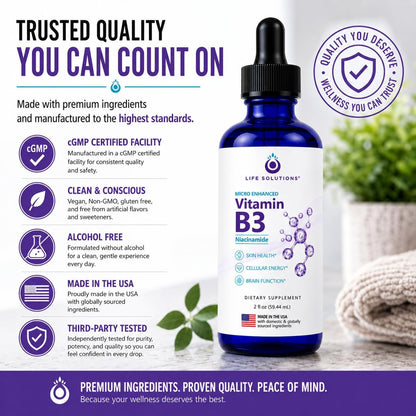 Life Solutions Vitamin B3 Niacinamide Drops - Non-Flush Liquid B3 Supplement, 60 ml