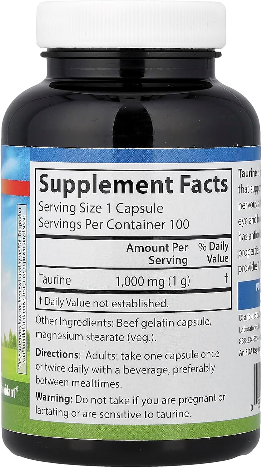 Carlson Taurine, Free-Form Amino Acid, 1000mg, 100 Capsules - görsel 2