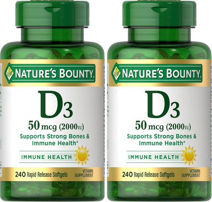 Nature's Bounty Vitamin D3, 2000 IU, 150 Softgels (Pack of 2)