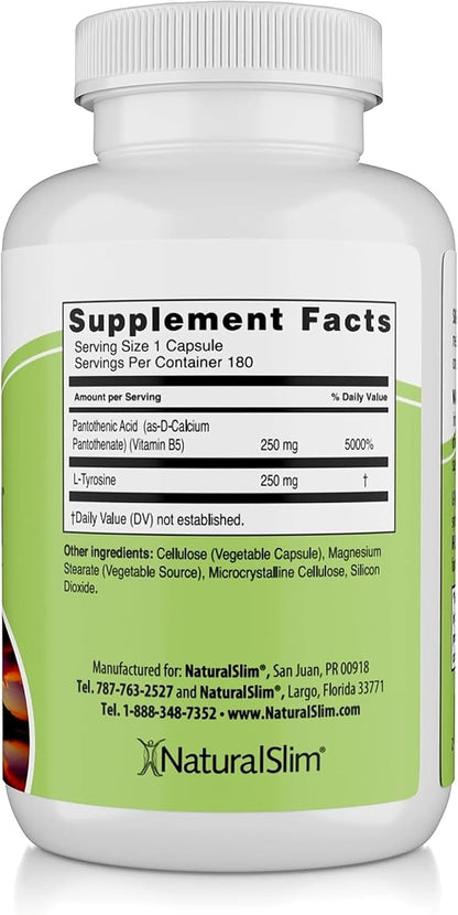 NaturalSlim Stress Defender - Stress Support Supplement with Vitamin B5 & L-Tyrosine - 180 Vegetable Capsules (2-Pack)