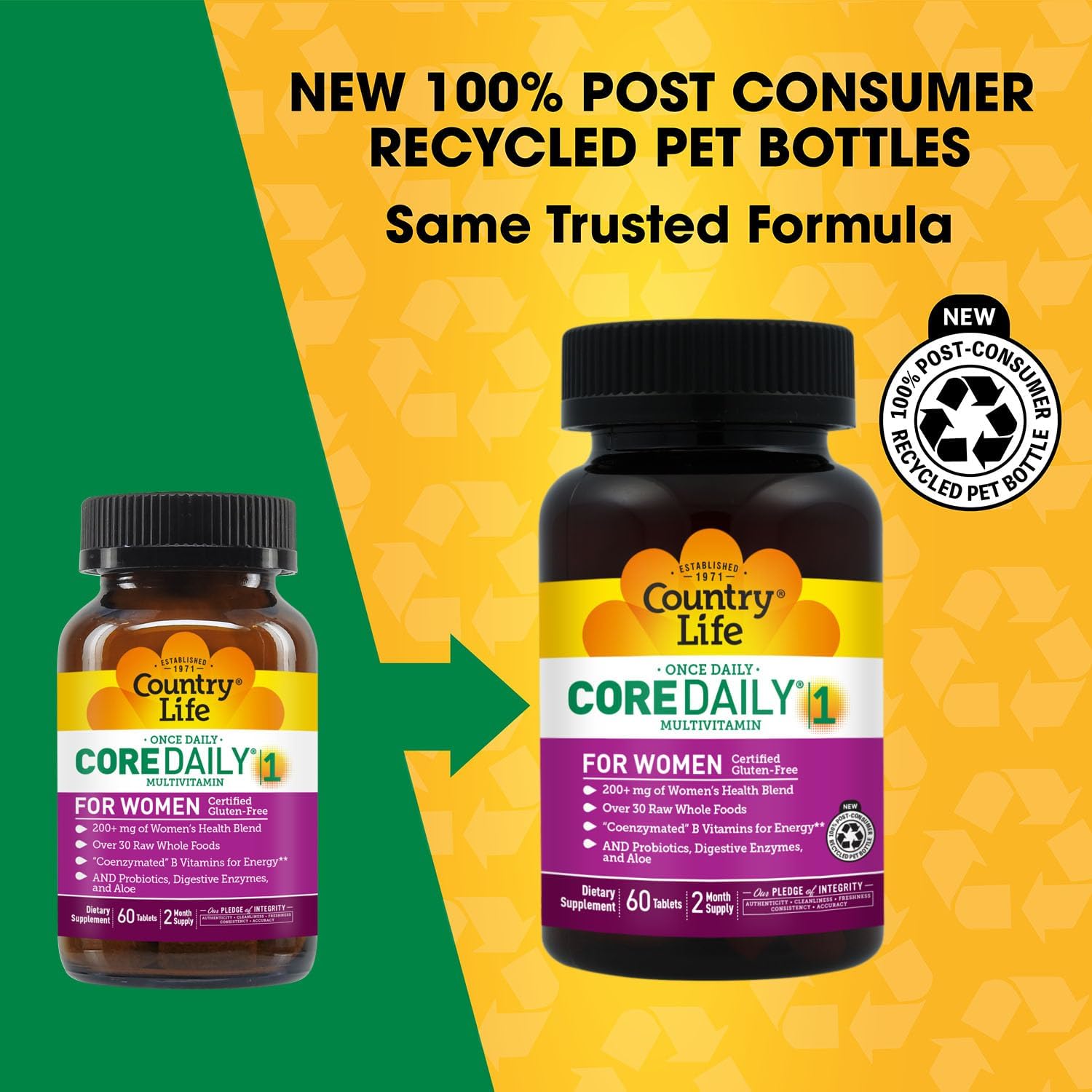 Country Life Women's Core 1 Daily Multivitamin with Iron, Cranberry, Probiotics, and Digestive Enzymes, 60 Tablets - görsel 3
