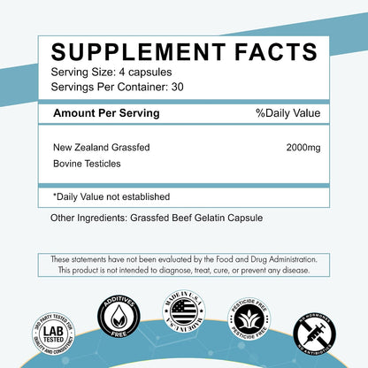 Primal Being Grass-Fed Beef Testes Capsules – Nutrient-Dense Beef Organ Supplement for Men, New Zealand Sourced, 120 Capsules