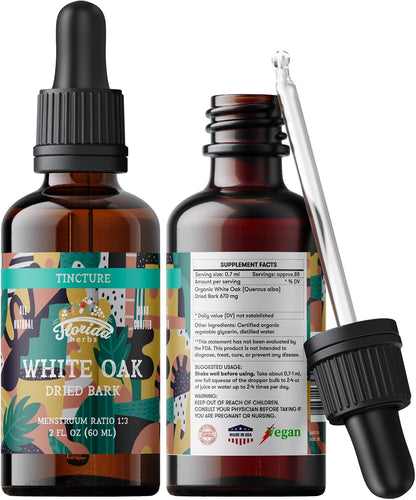 White Oak Tincture, Organic White Oak Extract (Quercus alba) Dried Bark Supplement 59 ml, 670 mg