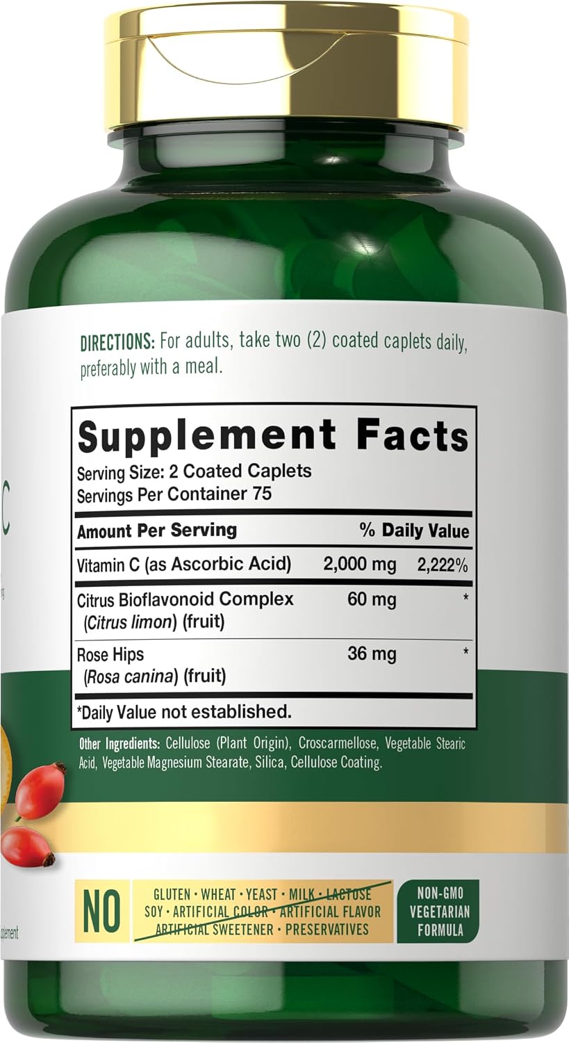 Carlyle Vitamin C 2000mg with Rose Hips - 150 Caplets | Vegetarian, Non-GMO, Gluten-free - görsel 2