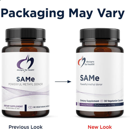 Designs for Health SAMe Capsules with B6, B12 + 5-MTHF - 200mg S-Adenosylmethionine Supplement - Non-GMO, Gluten-Free (30 Capsules)
