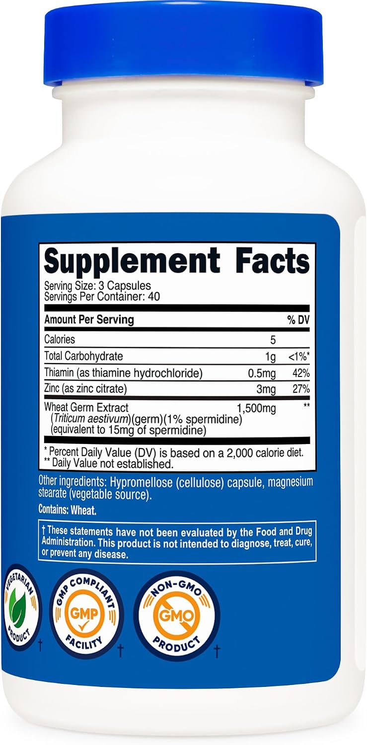 Nutricost Spermidine Wheat Germ Extract Supplement 120 Capsules for 40 Servings Per Bottle – Vegetarian, GM Free - görsel 5