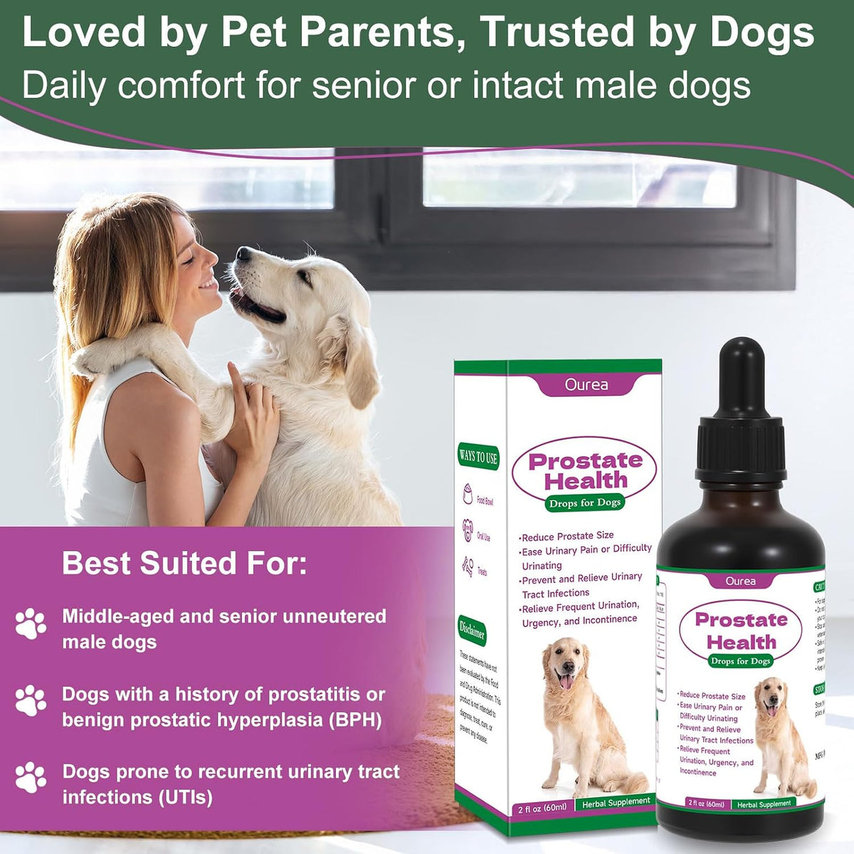 Ourea Prostate Health Drops for Dogs – Herbal Liquid Supplement for Urinary and Prostate Support - görsel 8