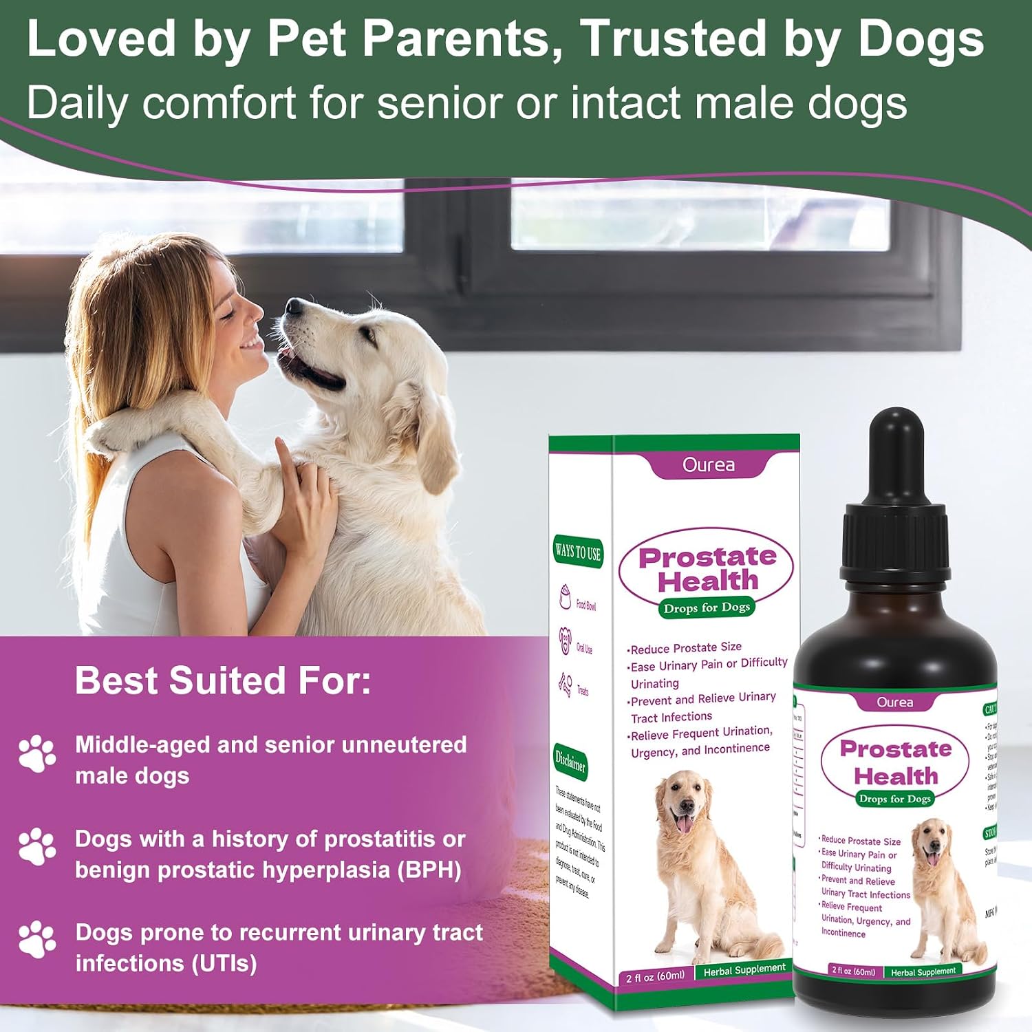 Ourea Prostate Health Drops for Dogs – Herbal Liquid Supplement for Urinary and Prostate Support - görsel 8