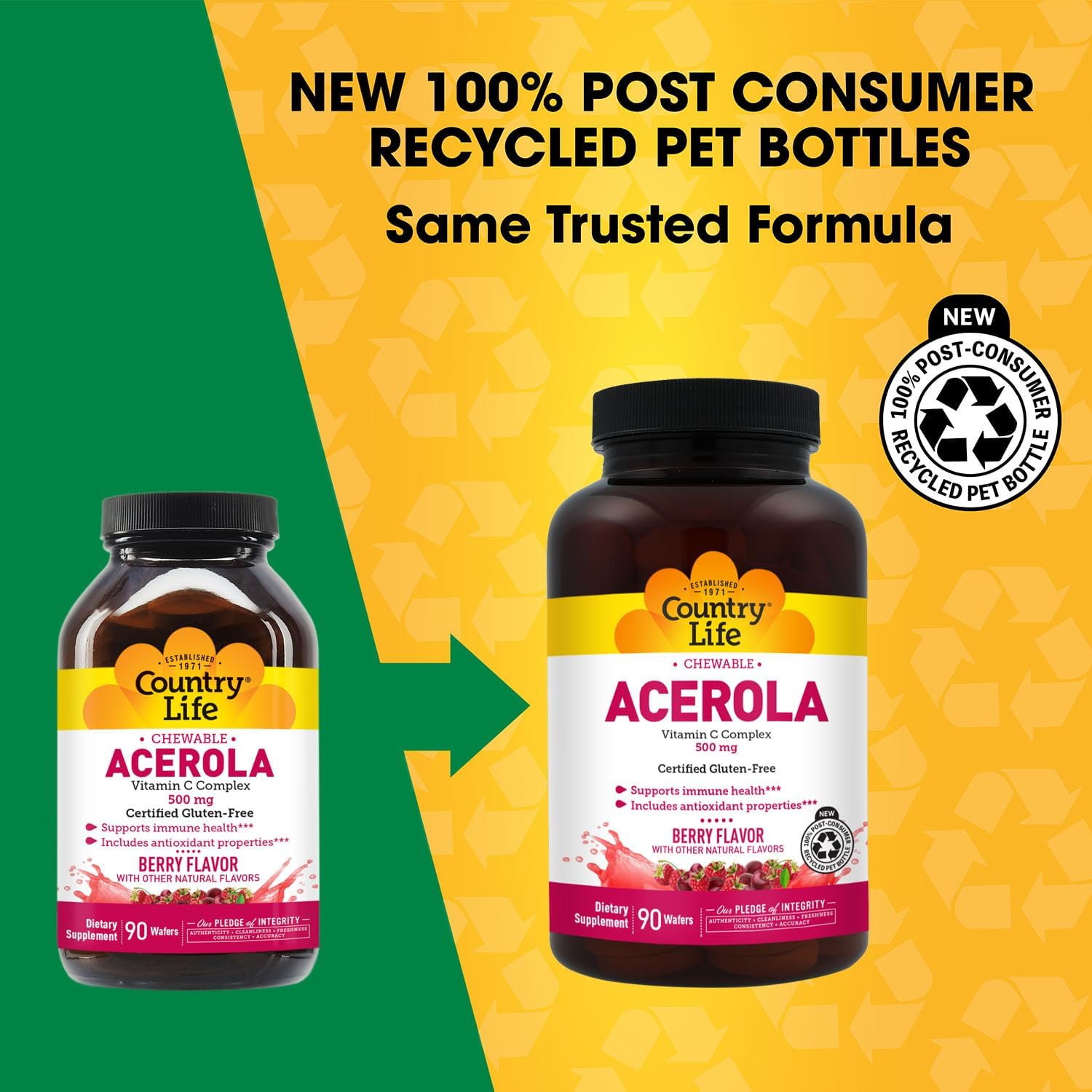 Country Life Acerola Vitamin C Complex 500mg, Berry Flavour Chewable Wafers with Citrus Bioflavonoids & Rose Hips, for Immune Health and Antioxidant Support, Gluten Free, Vegan, 90 Wafers - görsel 2