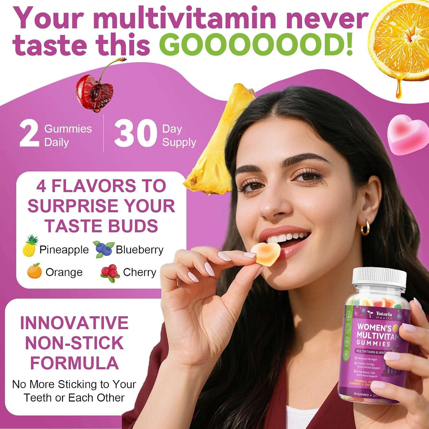 Totaria Sugar Free Women's Multivitamin Gummies with Iron, Mixed Flavours - görsel 7
