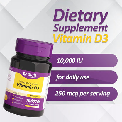 Prati Donaduzzi Vitamin D3 10,000 IU (250 mcg) Soft gel capsules 100 Day Supply
