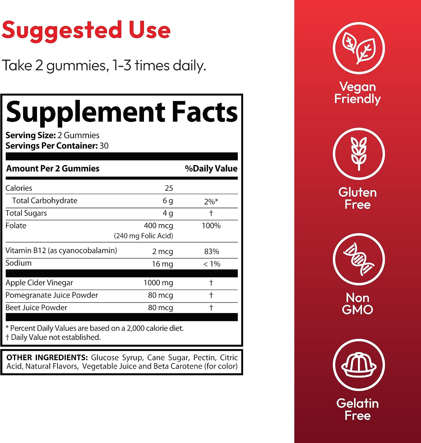 Justified Laboratories Vital Grow XL Gummies – Apple Cider Vinegar, Folate and Vitamin B12 – 90 Servings - görsel 5