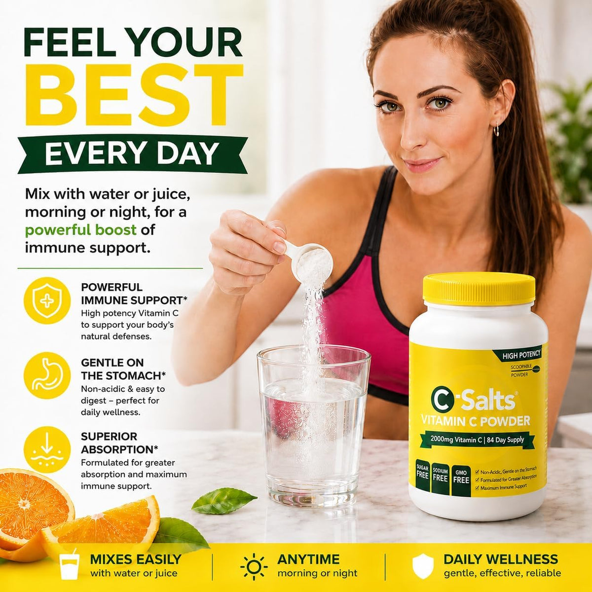 C-Salts Buffered Vitamin C Powder | Pure Organic, Stomach-Friendly Ascorbic Acid | Vegan, Non-GMO, Sugar Free | 84 Servings Lemon & Lime, 227 g - görsel 4