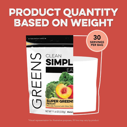 Clean Simple Eats Super Greens Powder, Naturally Flavoured Greens Powder with Chlorella, Spirulina, Superfoods & Prebiotic Fibre, No Artificial Ingredients, Gluten-free, Peachy Greens Flavour, 30 Servings