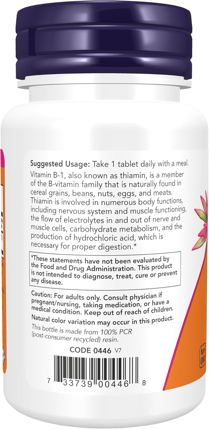 NOW Foods Vitamin B1 (Thiamine) 100 mg, 100 Tablets - görsel 3