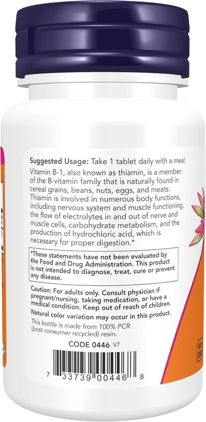 NOW Foods Vitamin B1 (Thiamine) 100 mg, 100 Tablets