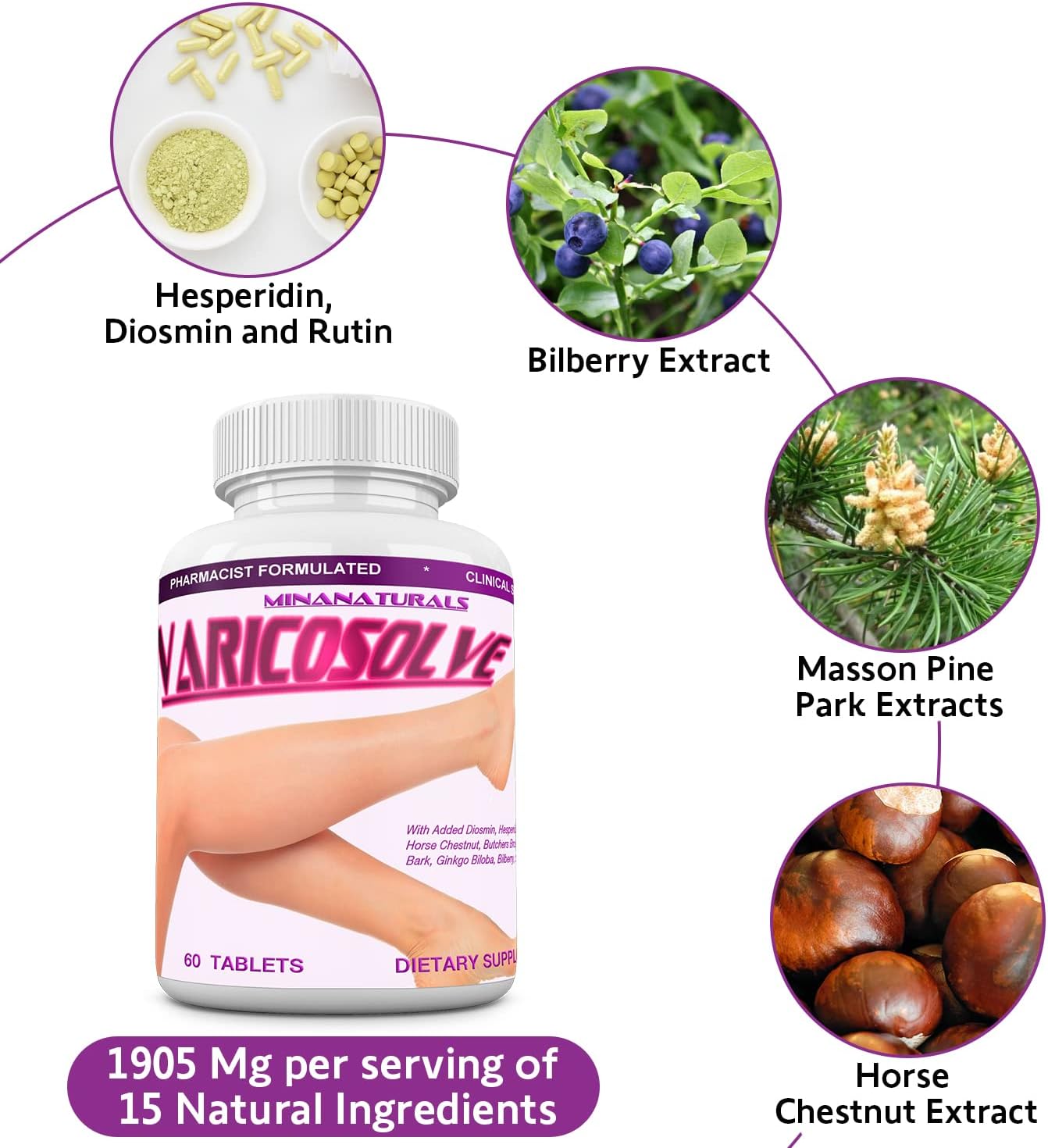 VARICOSOLVE Natural Food Supplement for Leg Veins, 60 Tablets - görsel 4