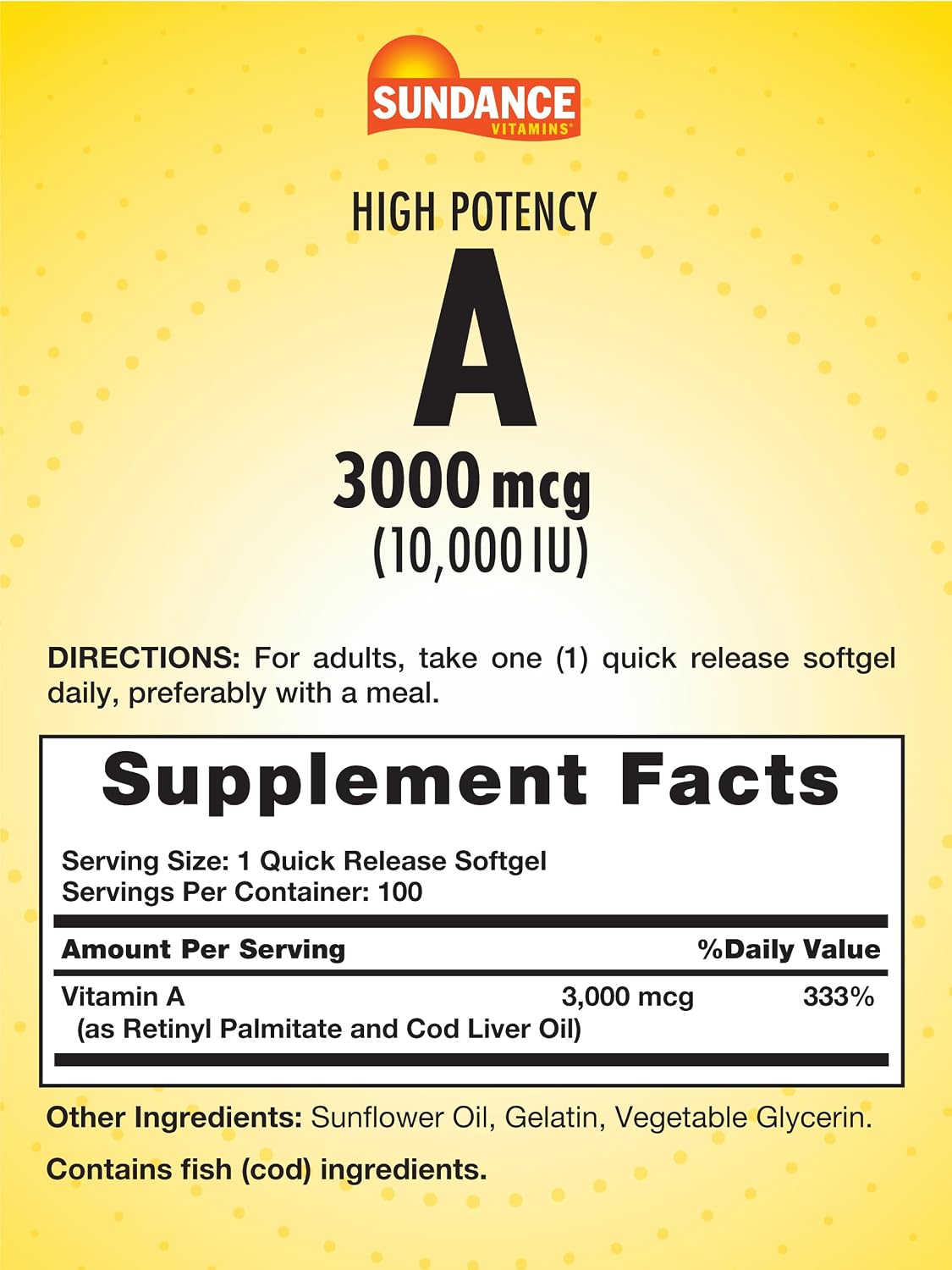 Sundance High Potency Vitamin A Softgels | 3000mcg | 100 Count - görsel 2