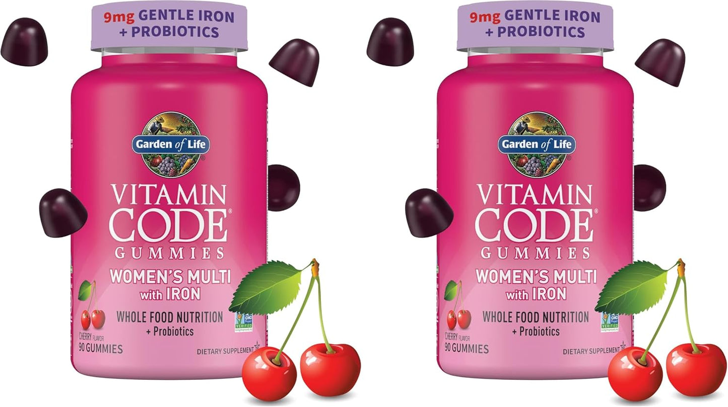 Garden of Life Vitamin Code Women's Multivitamin Gummies with Iron and Probiotics, Cherry Flavour, 90 Gummies - görsel 8