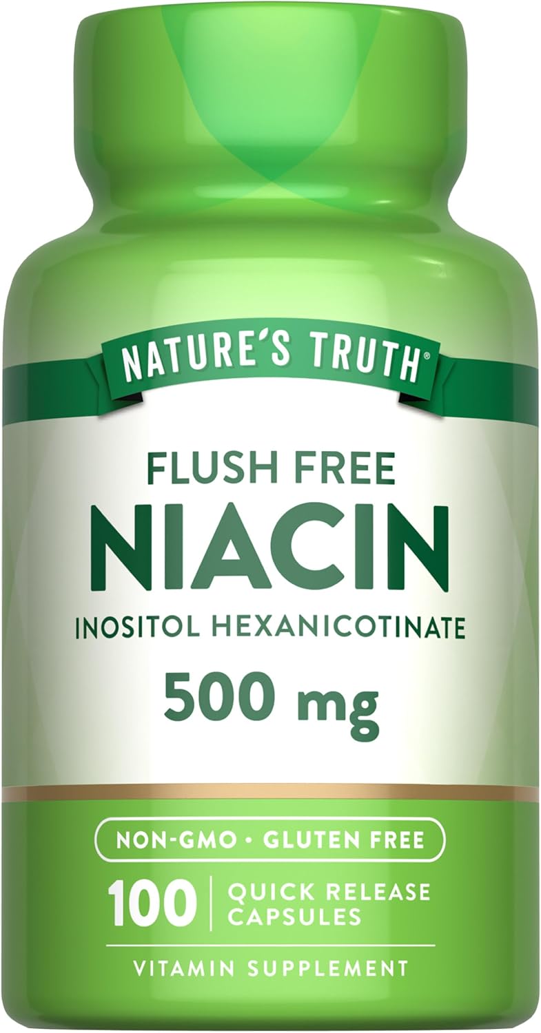 Nature's Truth Flush Free Niacin 500mg, 100 Capsules – Non-GMO & Gluten-free Food Supplement - görsel 1