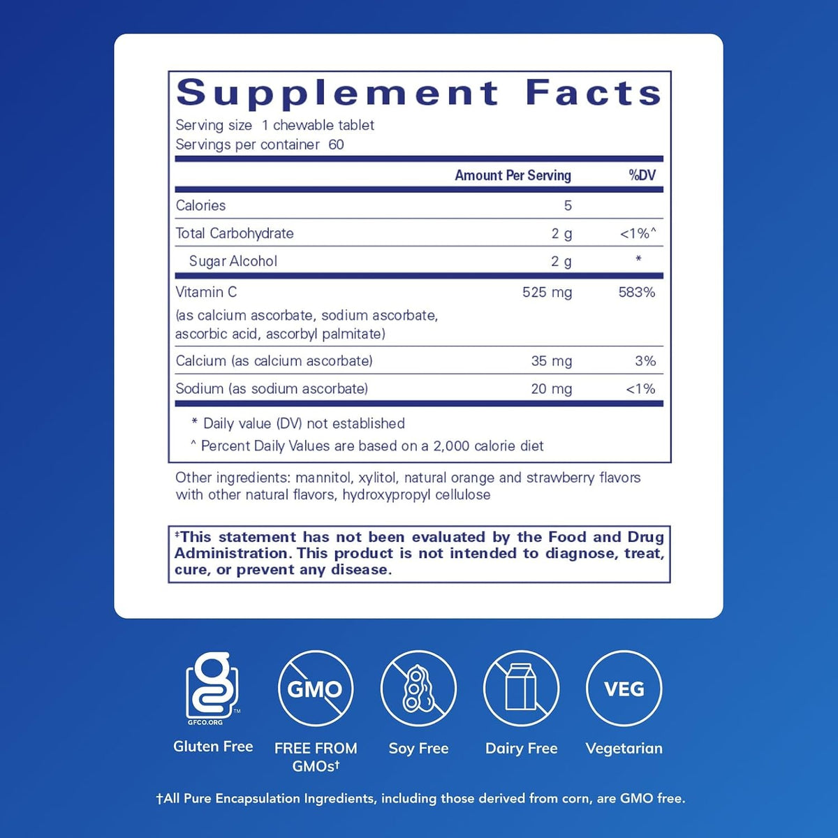 Pure Encapsulations Vitamin C Chewables | Immune and Antioxidant Support | 60 Chewable Tablets | Natural Orange-Strawberry Flavour - görsel 2