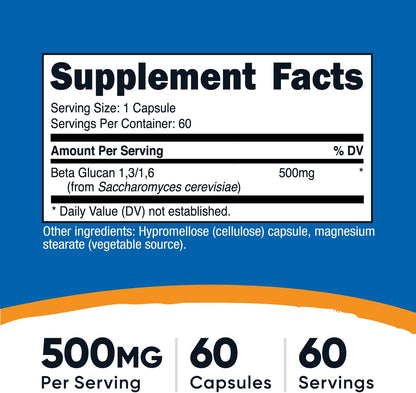 Nutricost Beta Glucan 500mg, 1,3/1,6 D-Glucan – 60 Vegetarian Capsules