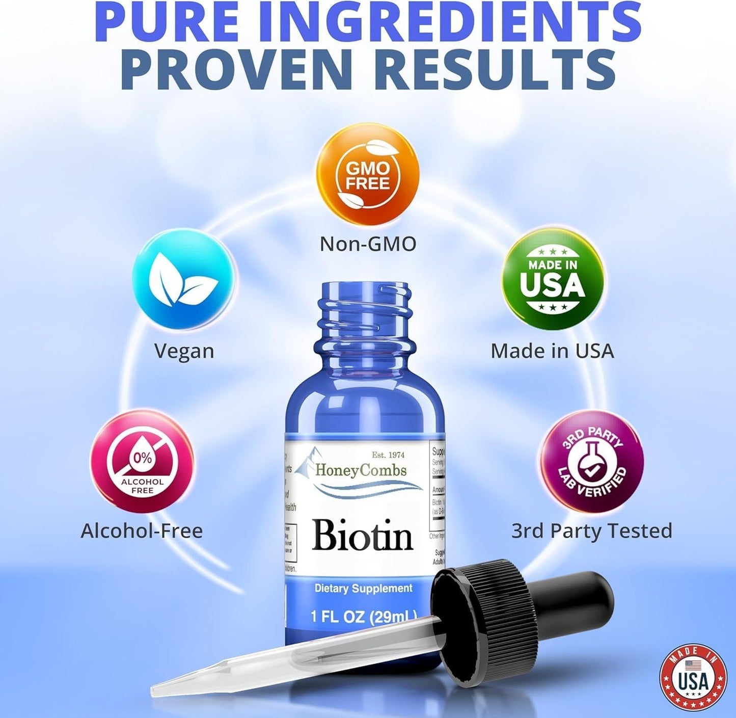 HoneyCombs B7 Drops - 500% DV Biotin Liquid Food Supplement for Hair, Skin & Nails - görsel 7