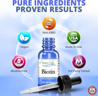 HoneyCombs B7 Drops - 500% DV Biotin Liquid Food Supplement for Hair, Skin & Nails