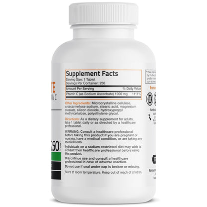 Bronson Sodium Ascorbate Non-Acidic Vitamin C 1000 mg Tablets, 250 Count