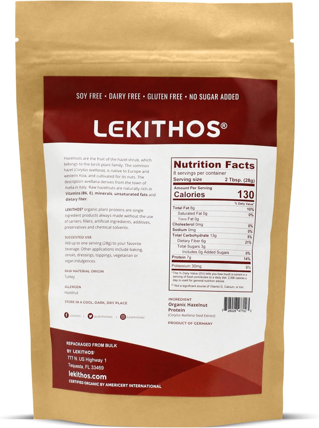 Lekithos Organic Hazelnut Protein Powder - 227g Pack, 56g Plant Protein, Organic, Vegan, Non-GMO - görsel 2