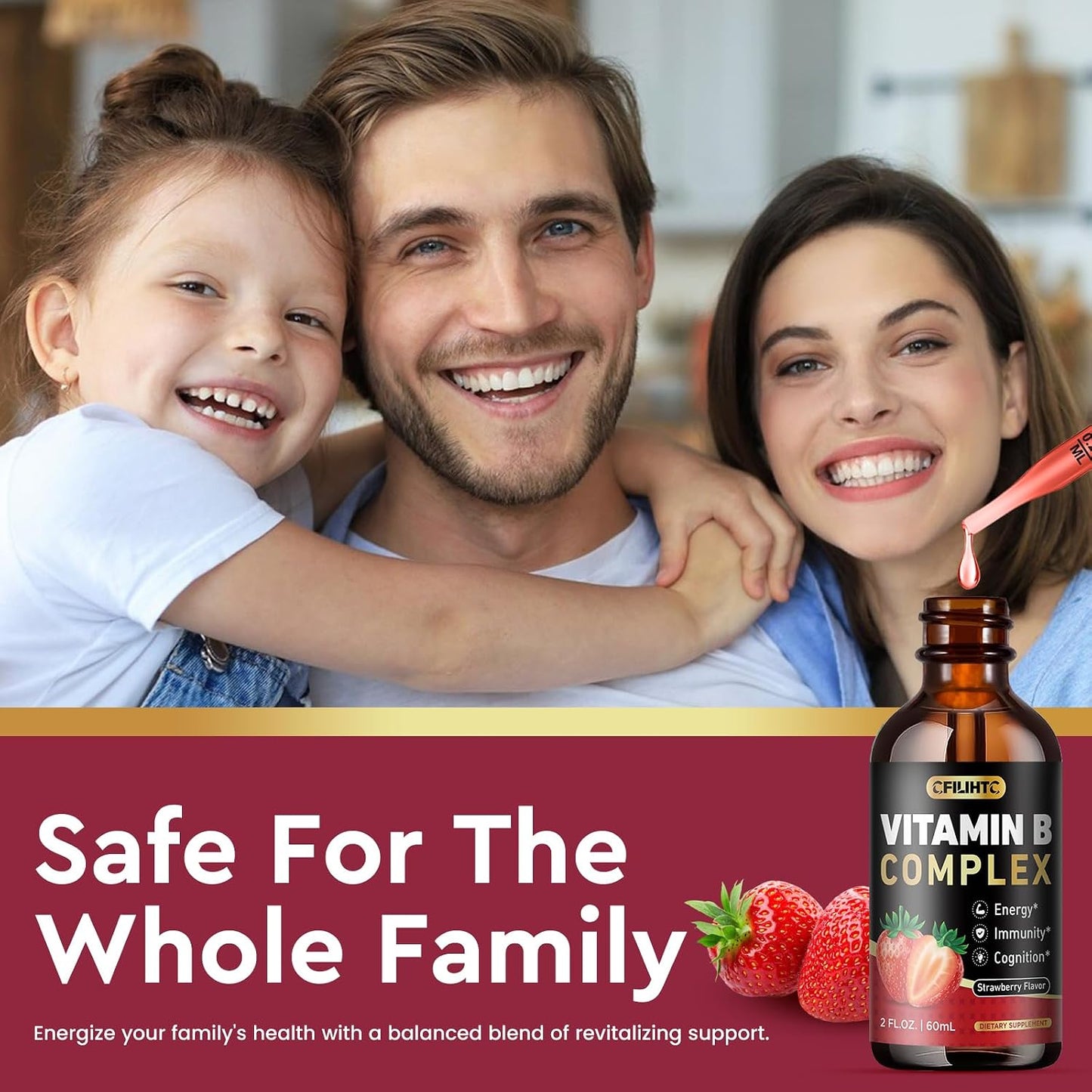 CFILIHTC Vitamin B Complex Liquid Drops - B1, B2, B3, B5, B6, B7, B9, Methyl B12 5000mcg - Strawberry Flavour - Vegan - görsel 6