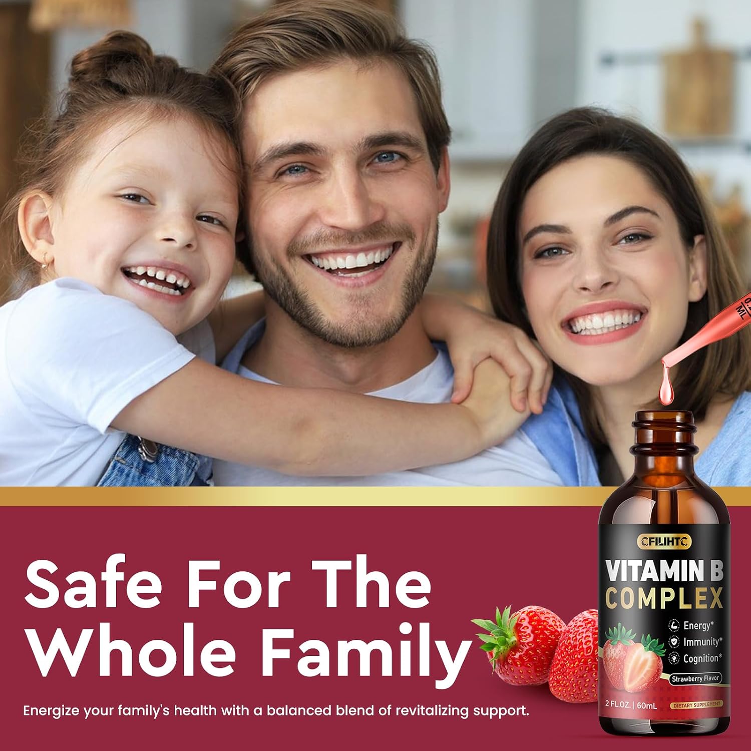 CFILIHTC Vitamin B Complex Liquid Drops - B1, B2, B3, B5, B6, B7, B9, Methyl B12 5000mcg - Strawberry Flavour - Vegan - görsel 6