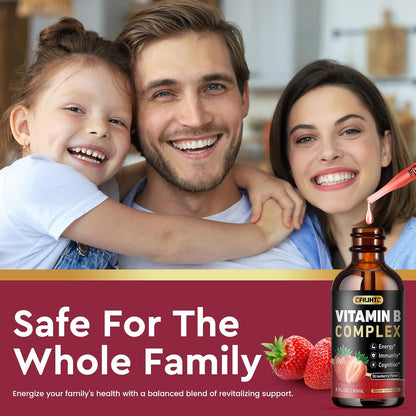 CFILIHTC Vitamin B Complex Liquid Drops - B1, B2, B3, B5, B6, B7, B9, Methyl B12 5000mcg - Strawberry Flavour - Vegan