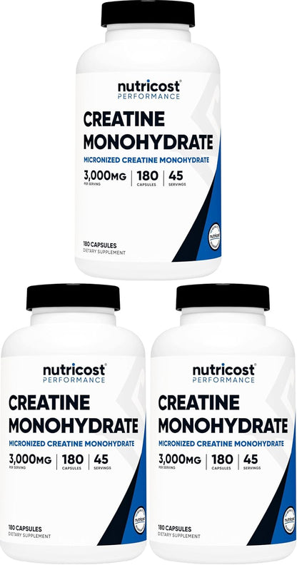 Nutricost Creatine Monohydrate 3,000 mg, 180 Capsules (750 mg Per Capsule) - Gluten-free, Non-GMO