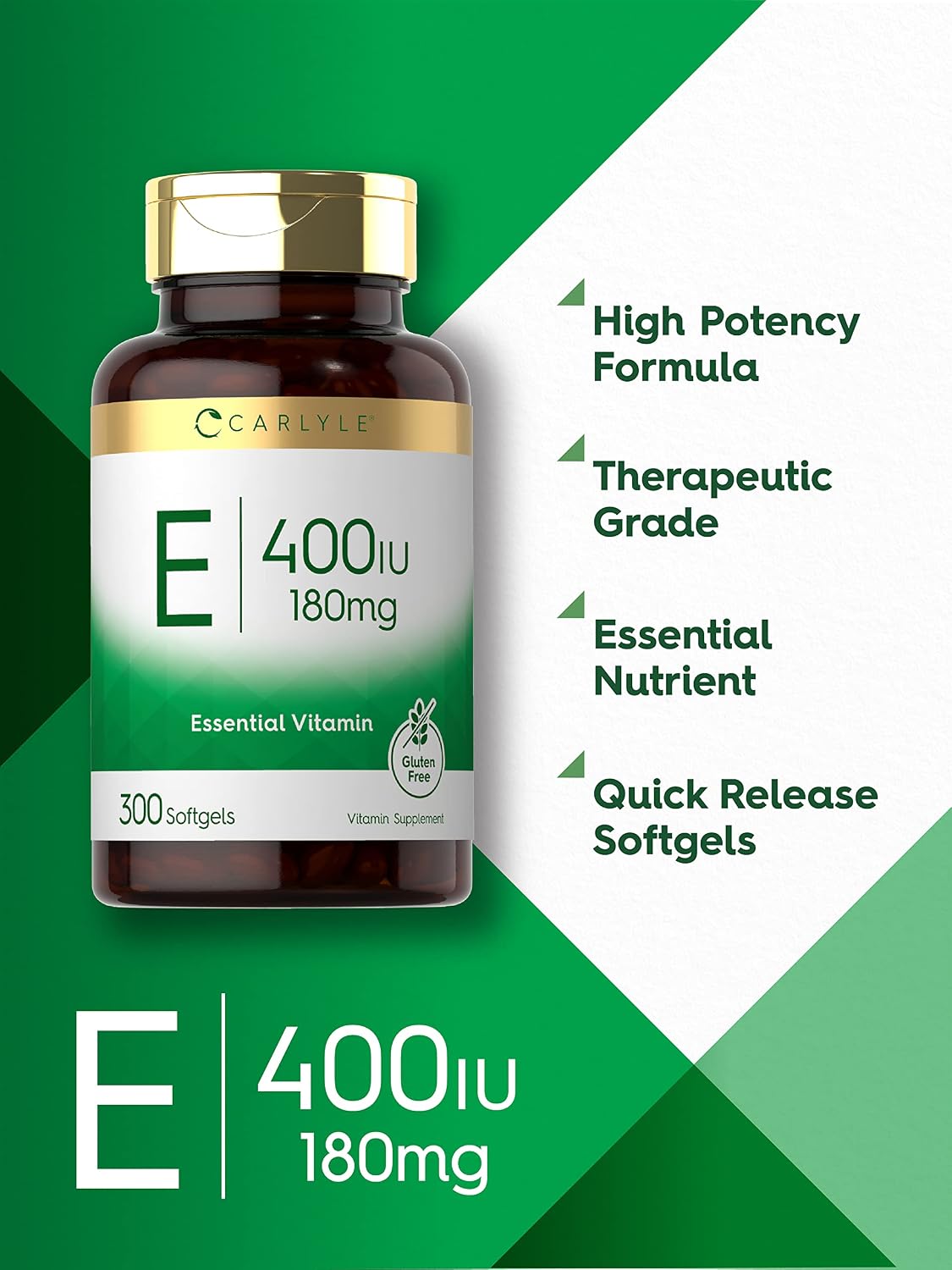 Carlyle Vitamin E 400 IU Softgels (180mg) | 300 Capsules | Non-GMO and Gluten-free Supplement - görsel 3