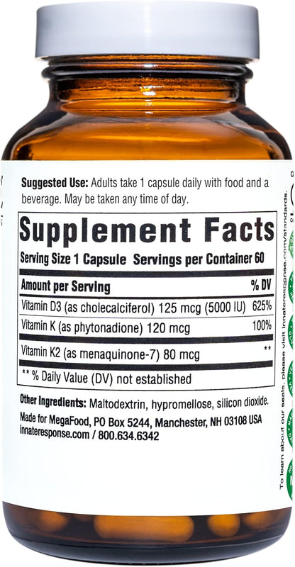 INNATE Response Formulae Vitamin D3 5000 IU with K2 & K1, 60 Capsules
