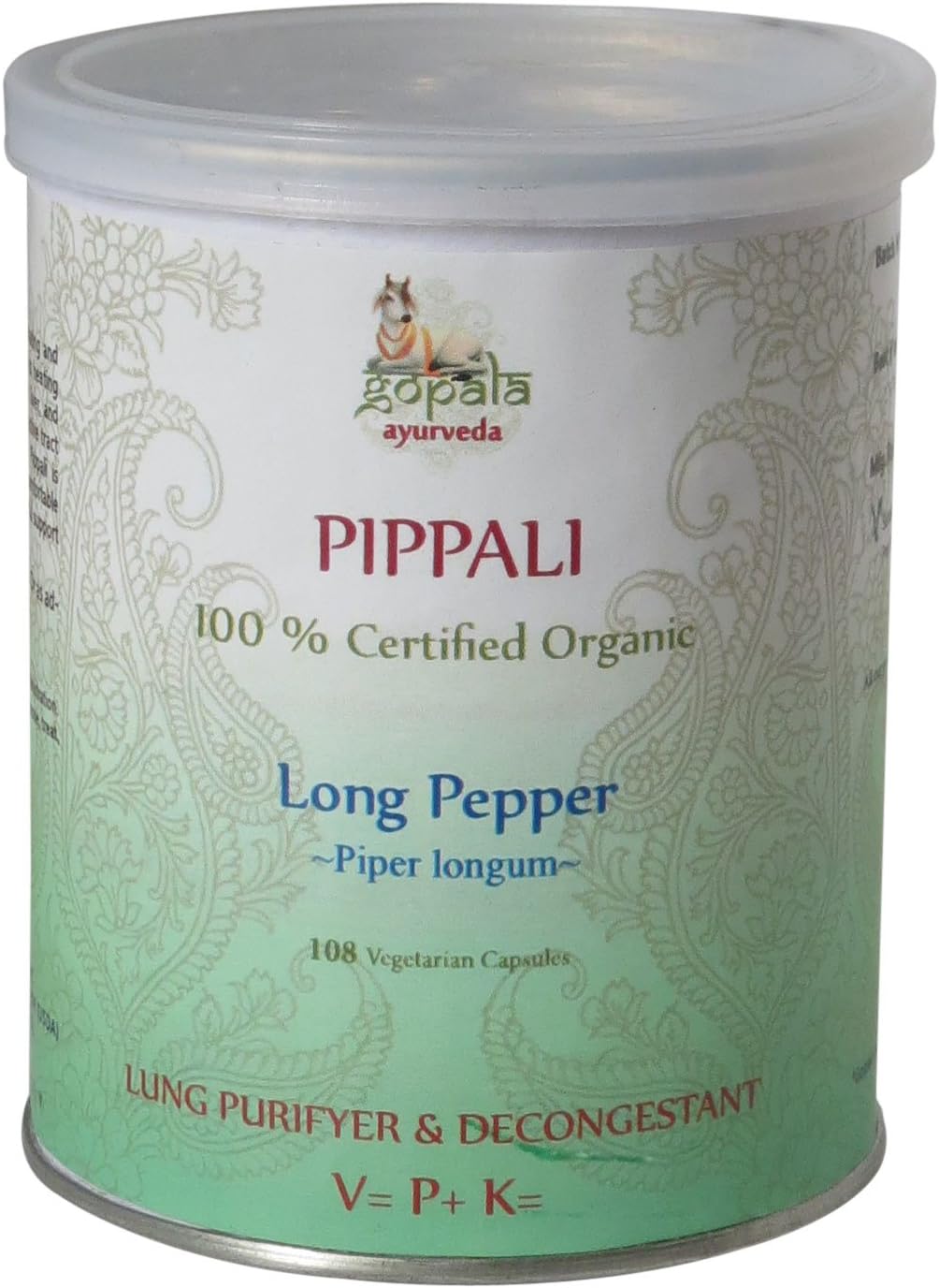 Pippali Capsules (USDA Certified Organic) - 108 Vegetarian Capsules, 500mg Each - görsel 1
