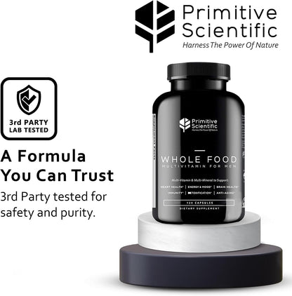 Primitive Scientific Whole Food Natural Multivitamin and Mineral Capsules for Men - All-Day Energy, Inner Zen, and a Stronger You (120 Capsules)