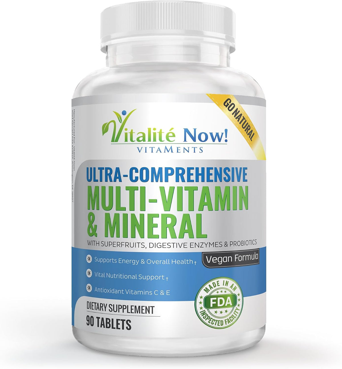 Vegan Whole Food Multivitamin & Mineral – Vitamins A, B1, B2, B6, B12, C, D3, E & 110 Superfoods, Herbs, Greens & Reds – Enzymes & Probiotics – 90 Tablets - görsel 1