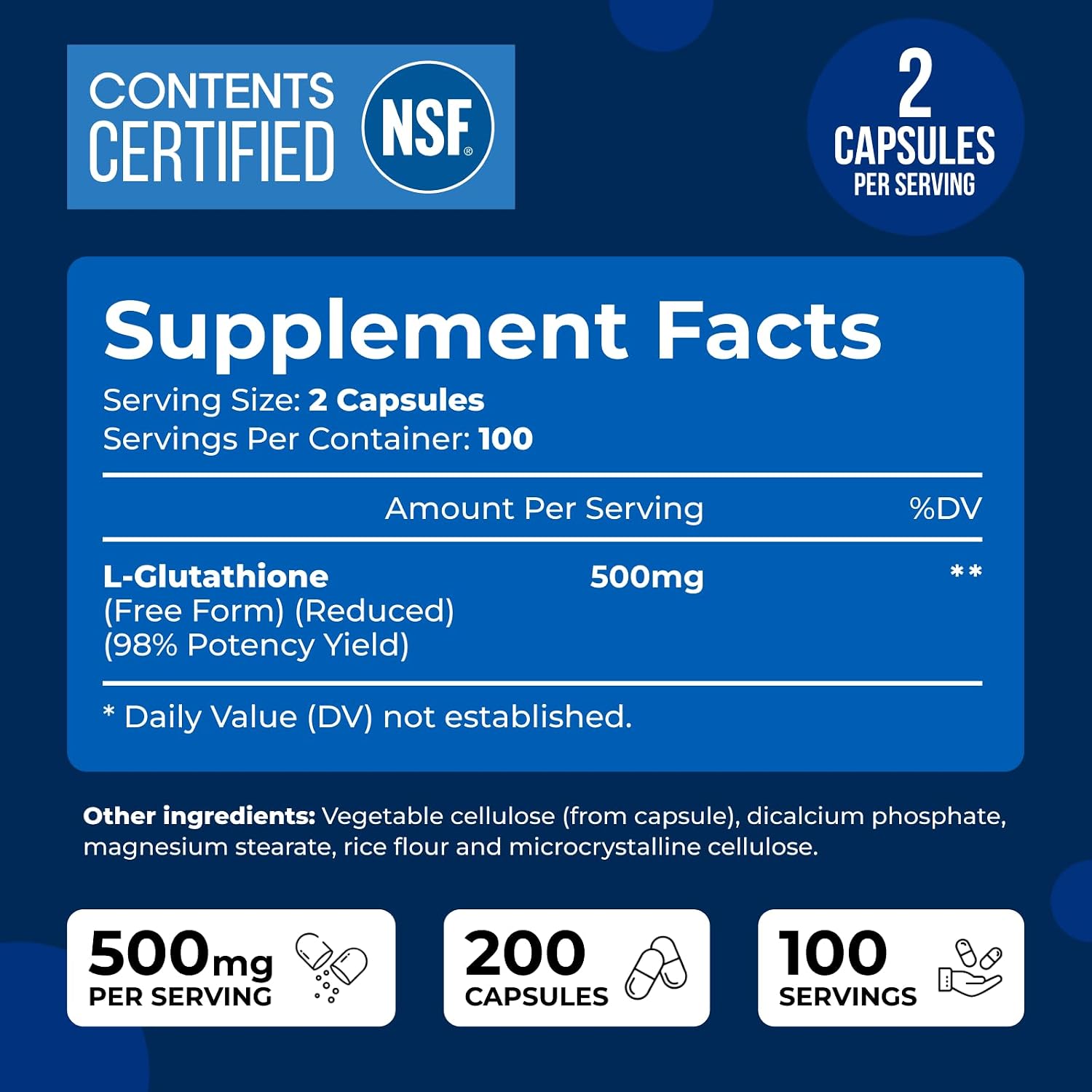 We Like Vitamins NSF Certified Glutathione Supplement - 500mg, 200 Capsules - görsel 4