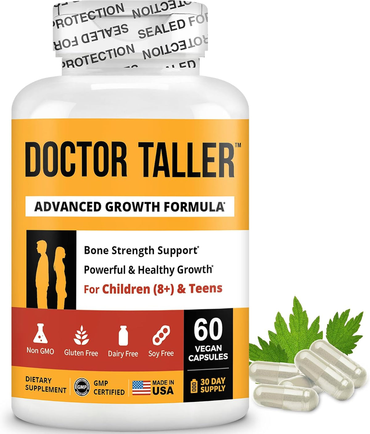 NuBest Doctor Taller - Bone Strength Support, Immune System Booster - with Calcium, Vitamin D3, Vitamin K2, Amino Acids & Herbs for Children (8+) - 60 Vegan Capsules | 1 Month Supply - görsel 1