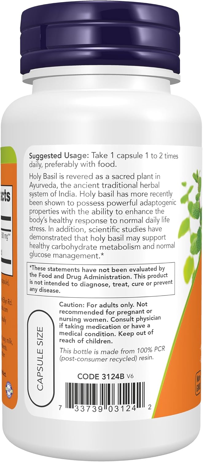 NOW Foods Holy Basil Extract 500 mg, 90 Veg Capsules - görsel 3