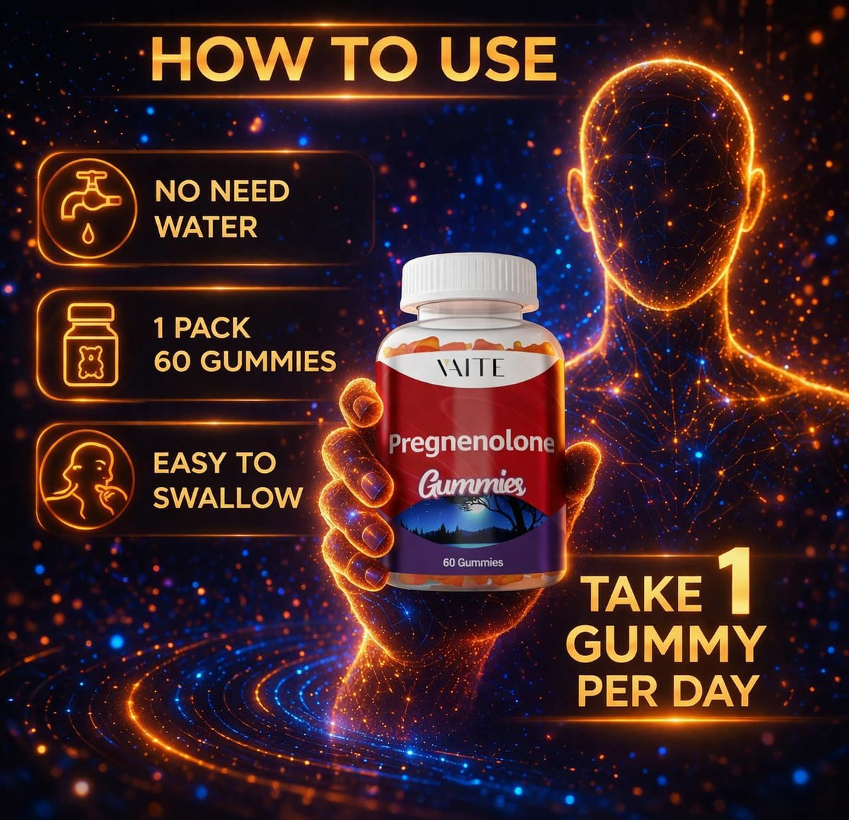 VAITE Pregnenolone Memory Supplement Gummies - 60 Count - görsel 4