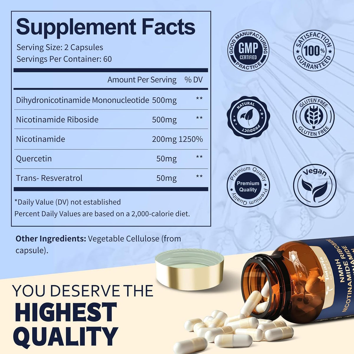 Totaria NMNH Supplement with Niacinamide, Quercetin & Trans-Resveratrol - 240 Capsules - görsel 6