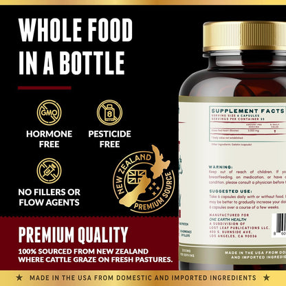 One Earth Health Grass-fed Beef Heart - New Zealand Sourced Heart. 3,000 mg per Serving, 200 Capsules