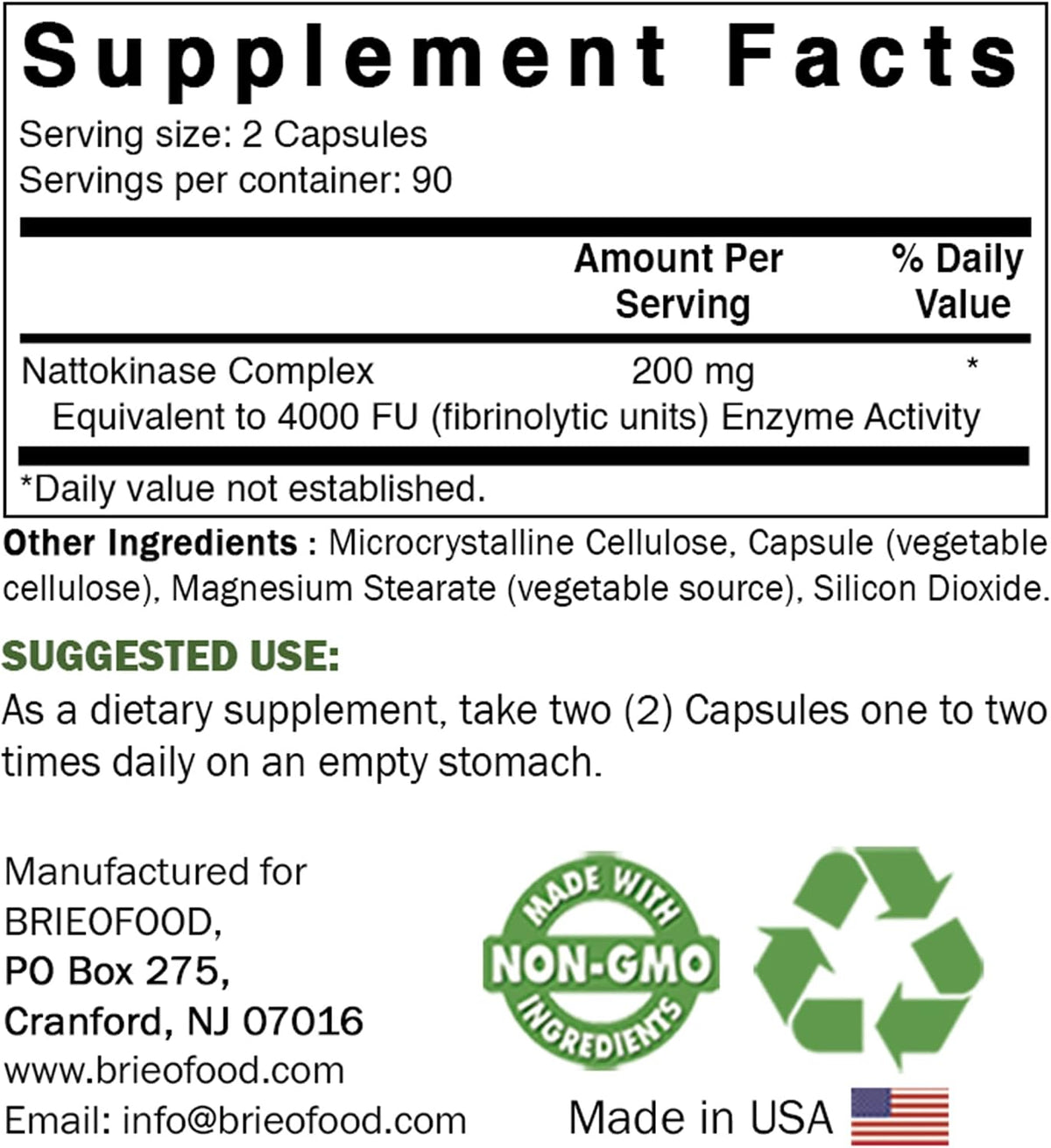 Brieofood Nattokinase 4000 FU - 180 Capsules - Circulatory Health Support - görsel 2