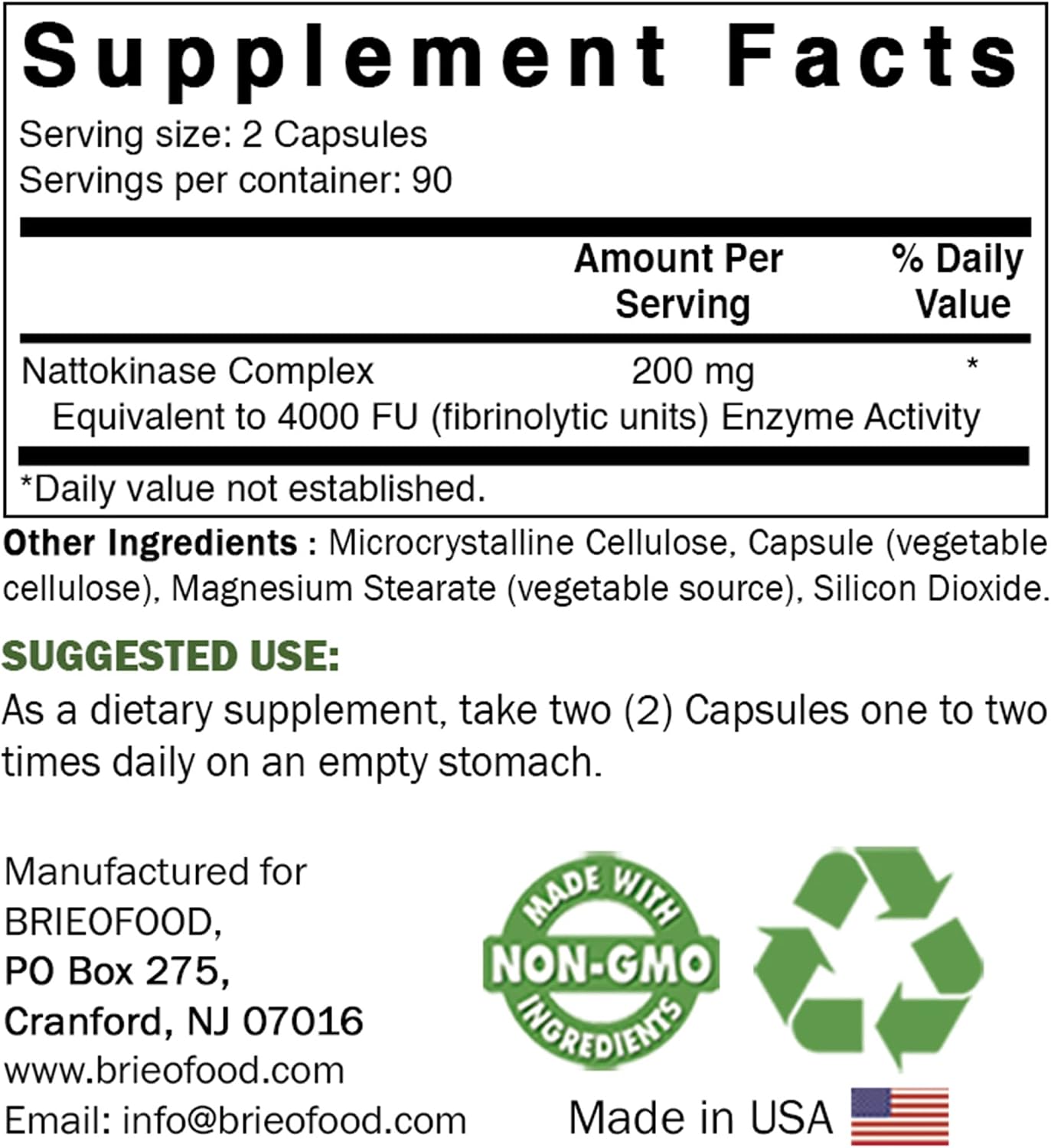 Brieofood Nattokinase 4000 FU - 180 Capsules - Circulatory Health Support - görsel 2